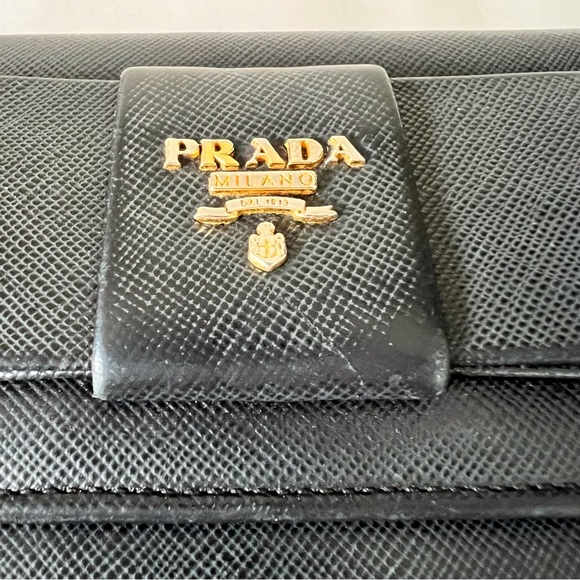 Prada Black Bow Wallet Saffiano Leather Continental Snap Front - Picture 5 of 12